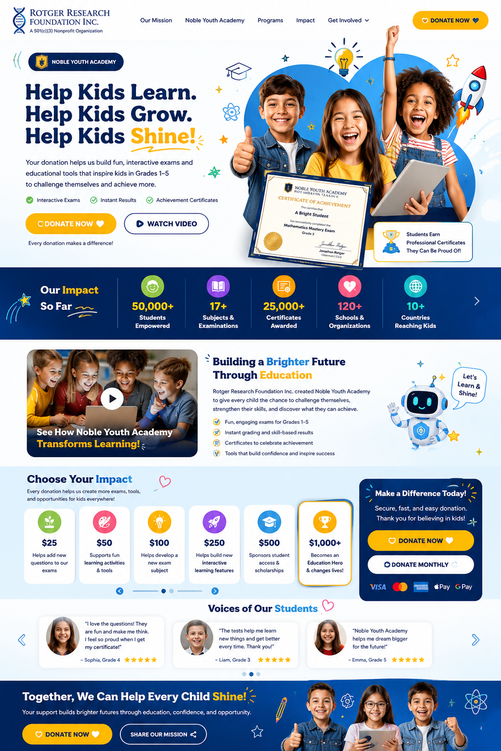 Colorful Noble Youth Academy fundraising campaign concept